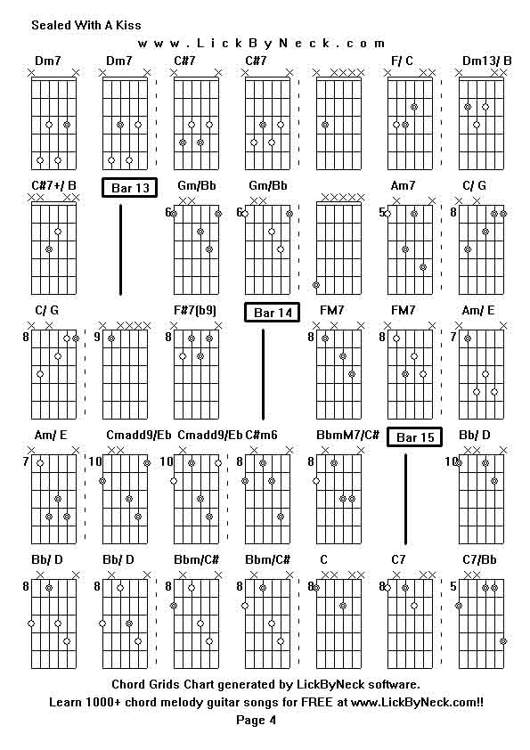 Chord Grids Chart of chord melody fingerstyle guitar song-Sealed With A Kiss,generated by LickByNeck software.